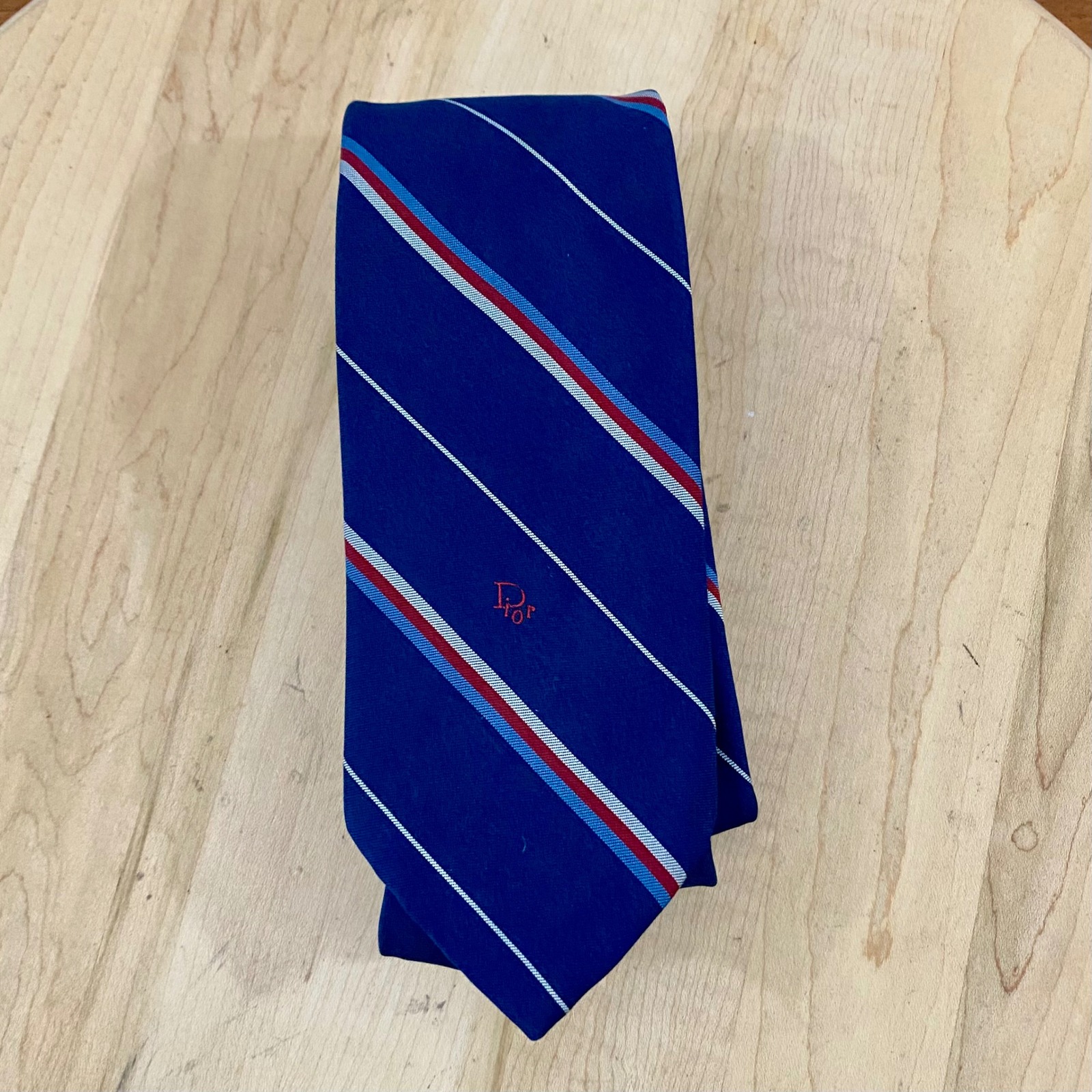 Christian Dior Vintage Striped Silk Necktie Tie Men One Size Blue Red Logo Italy